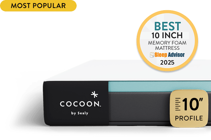 Cocoon Memory Foam mattress with 10 inch profile icon and affiliate award badge