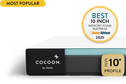 Cocoon Memory Foam mattress with 10 inch profile icon and affiliate award badge